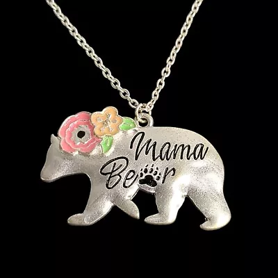 MAMA BEAR 30 Inch Long Chain Pendant Necklace Silver Tone • $4.90