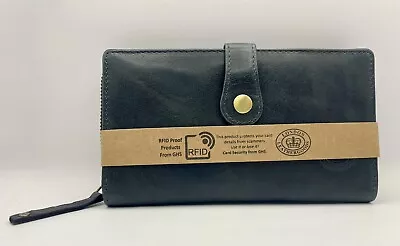 Ladies London Leathergoods Purse Wallet Organizer Flap Over Top Brand Navy RFID • £24.99