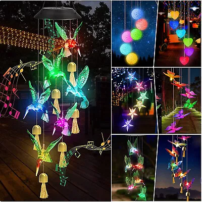 Wind Chimes Solar Powered LED Lights Changing Hanging Garden Yard Outdoor Decor • £8.89