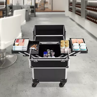 $53 • Buy Rolling Makeup Train Case Makeup Storage Organizer Cosmetic Trolley Professional