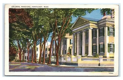 Postcard Colonial Mansions Nantucket Mass  Linen L6 • $2.99