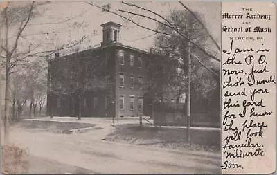 Postcard The Mercer Academy And School Of Music Mercer PA 1905 • $20