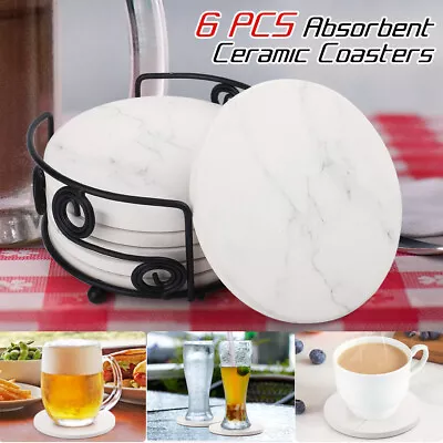 $13.29 • Buy 6 Pack 4'' Drink Coasters With Holder Marble Absorbent Avoid Furniture Scratched