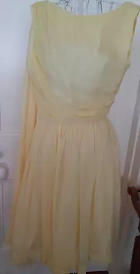 1950/60's LEMON YELLOW COCKTAIL DRESS BY RICKY RICHARDS GEORGETTE STYLE FABRIC • $24.95