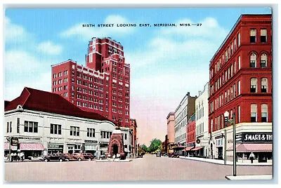 C1940's Sixth Street Looking East Meridian Mississippi MS Business Area Postcard • $5.95