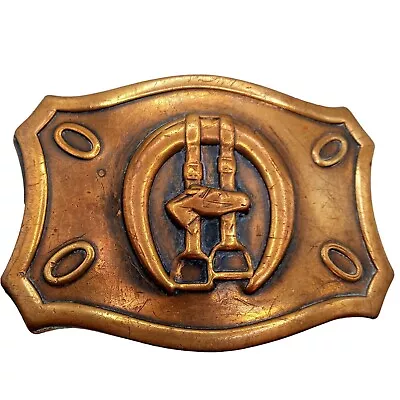 Western Horse Belt Buckle Stirrups Brass Vintage Cowboy Rodeo Country • $24.99