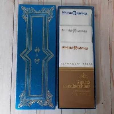 Vintage Men's Handkerchiefs Monogrammed R  Lot 3 Boxed Cotton Springmaid NEW • $12