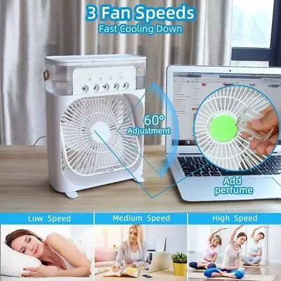 Water Cooling Spray Fan LED Night Light Wireless Fan Air Cooler  Office • £13.38