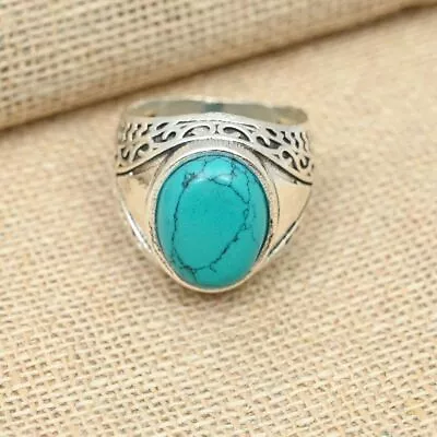 Turquoise Gemstone Ring 925 Sterling Silver Handmade Men's Ring All Size R302 • $18.89