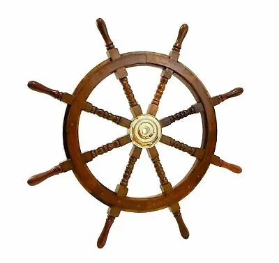 £96.72 • Buy 36  Brass Nautical Big Ship Wall Steering Wheel Wooden Antique Teak Pirate Ship