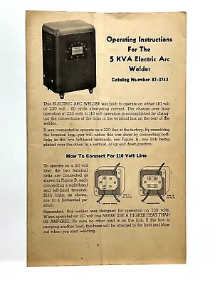 Vintage Spiegel Operating Instructions 5 KVA Electric Arc Welder 87-3743 • $8.79