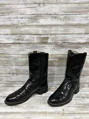 Handmade VTG Roper Men Black Leather Western Cowboy Boots Made In USA Sz 9.5EE • $59.77