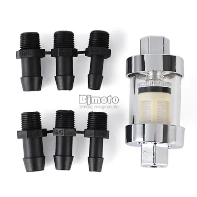 $9.62 • Buy 5/16'' Short Motorcycle Chrome Glass Inline Fuel Filter Gas Petrol Reusable