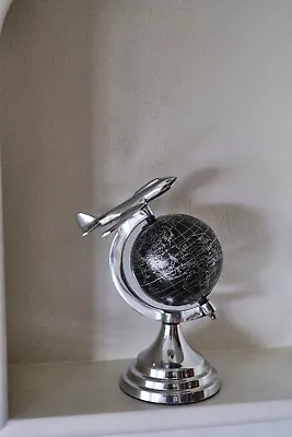 Metal Vintage Silver Black Aeroplane School Political Home Decor World Globe • $217.66