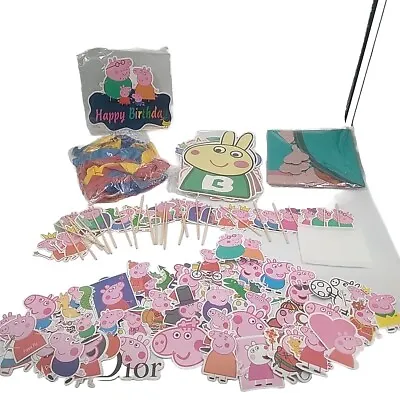 Peppa Pig Birthday Party Pack Banner Foil & Latex Balloons Cake Toppers Stickers • £10.99