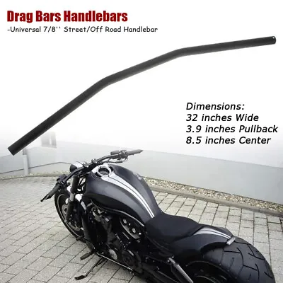 Motorcycle 7/8''22mm Black Drag Bar Flat Handlebar 32 Inch Wide For Harley Honda • $30.50