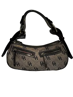 Dooney & Bourke Signature Black Fabric Canvas Leather Trim Hobo Shoulder Handbag • $25.46