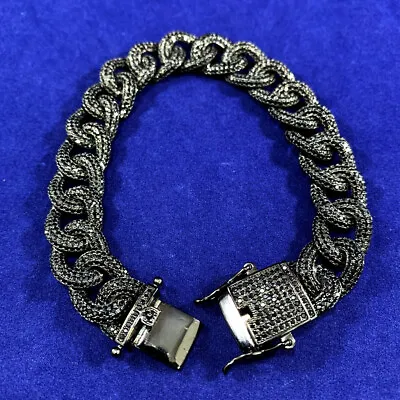 Mens Bling Black On Black Micro Pave Miami Cuban Link Hip Hop Bracelets • $28.99