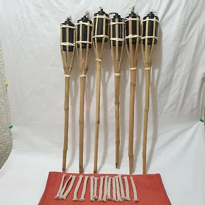 6 X Bamboo Tiki Torches  60CM Garden Outdoor Party Torch Light Plus  Spare Wicks • £22.95