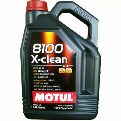 Motul 8100 X-CLEAN 5W40 100% Synthetic Performance Engine Oil (5 Liter) 102051 • $43.80