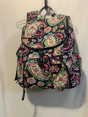 Vera Bradley Backpack Large Flora / Pasley On Black And Quilted Bag /Bookbag • $26