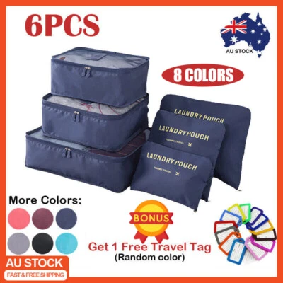 $10.95 • Buy 6PCS Packing Cubes Travel Pouches Luggage Organiser Clothes Suitcase Storage Bag