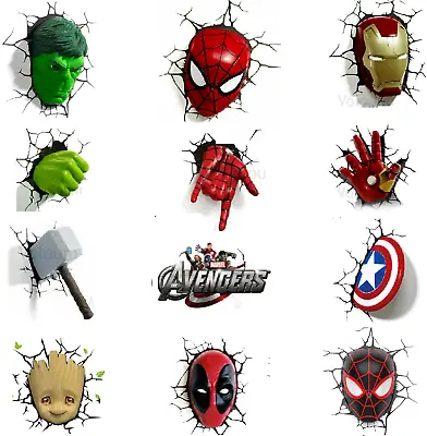 Marvel Avengers 3D Wall Light Spider-man Hulk Iron Man Captain America Thor 3DFX • £22.99