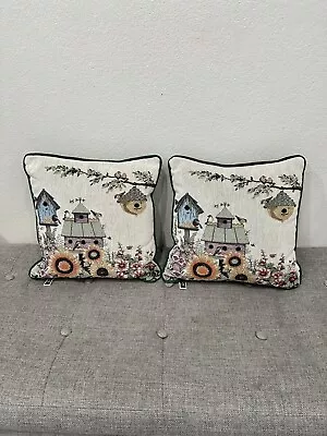 2 Vintage Fashion Brand Decor Pillows Tapestry Knit Spring Floral Easter Birds • $35.55