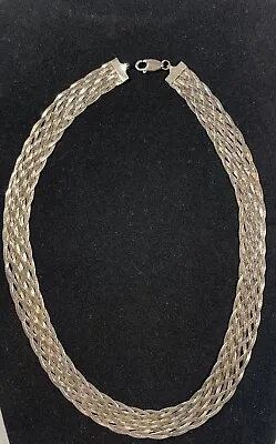 Italy SU 925 Sterling Silver 10 Strands Woven Braided Herringbone Necklace 18” • $40.80