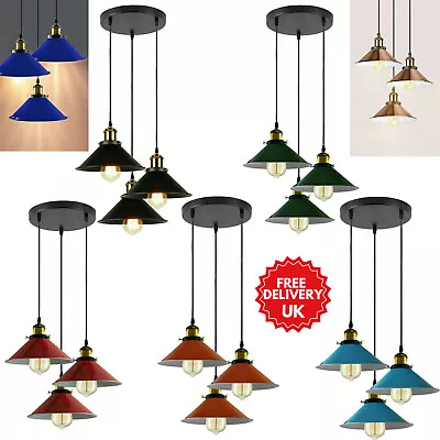 3 Way Ceiling Light 3 Head Pendant Light Shades Vintage Cluster Hanging Lamp E27 • £45.29