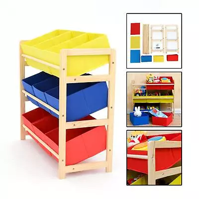 Yellow Blue & Red 3 Tier Toy Unit 9 Canvas Boxes Drawers Kids Childrens Storage • £39.79