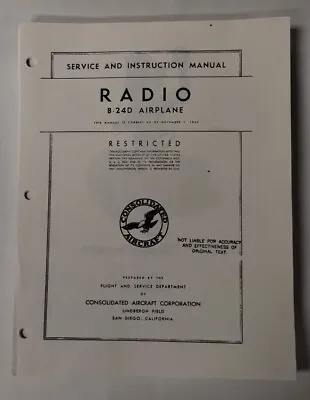 Consolidated Model B-24D Radio Service & Instruction Manual-Copy • $25