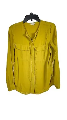 H&M Womens Size 2 Sheer Green Button Front Long Sleeve Shirt 100% Polyester.     • $13.45