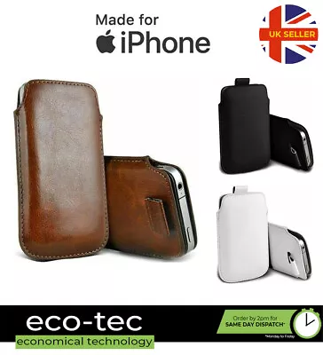 Soft Faux Leather Pouch Case With Pull Tab For Apple IPhone 13 12 11 XS XR X 8 7 • £3.04