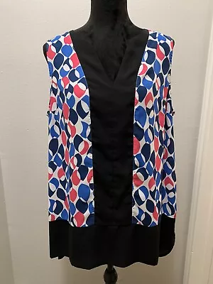 Vince Camuto Size Large L Tunic Blouse Top Sleeveless Multicolored Longer Back • $4.98