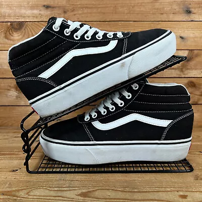 Vans Old Skool Shoes Womens Size UK 6 Black White Suede Skate Mid Trainers • £29.99