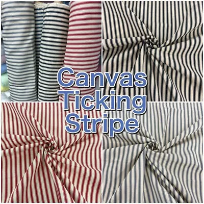 Ticking Stripe Fabric Yarn Dyed Strong Christmas Nautical Curtain Craft Fabric • £0.99