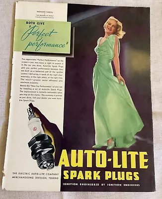 Vintage Magazine Print Ad Auto Lite Spark Plugs Madeleine Carroll 1937 • $9.95