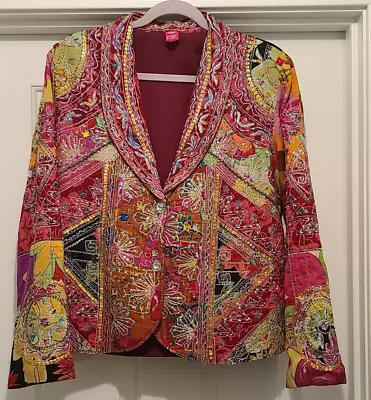 VTG Sandy Starkman Sequined Pink/orange Floral Jacket Long Sleeve SZ XL Lined • $39.99