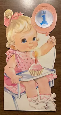 1960s Hallmark Magic Motion Happy Birthday Card Diecut Ballon Cupcake Candle P8b • $34.95