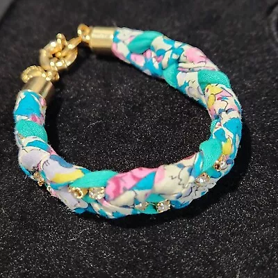  J Crew Liberty Art Fabrics Bracelet Braided Fabric & Rhinestones • $5.60