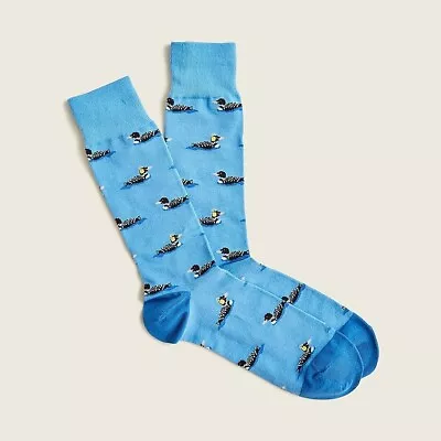 J. Crew Men's Patterned Socks ~ Blue Cozy Loons ~ Ducks ~ OSFM~ NWT • $13