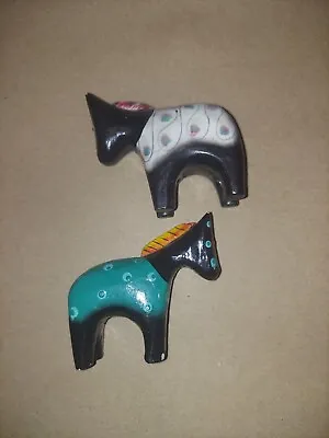 2 Swedish Dala Horse Black 3  Akta Dalahemslojd Grammas Olsson Mid Century • £33.26