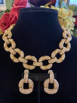 Vintage Ciner Crystal Pave Gold Plated Collar Necklace & Earring Set • $999