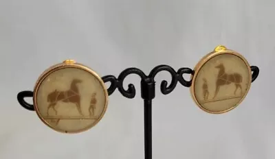 $250 • Buy Hermes Vintage Authentic Corozo Clip On Earrings Horse Motif Gold X Ivory