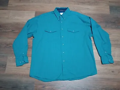 Vintage Wrangler Western Work / Dress Button Shirt Teal Mens XXL Cotton 311074 • $15