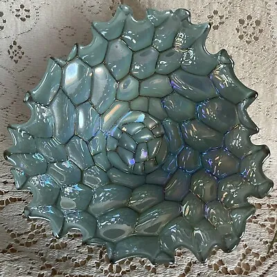 Art Glass Bowl-Pearlized Silver Backed Textured Turtle Shell Dragon Geometric • $20