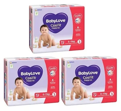 3 X BabyLove Cosifit Jumbo Nappies Crawler 6-11kg Size 3 72 Nappies • $141.08