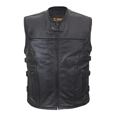 Swa Motorcycle Concealed Carry Pockets Leather Vest With Adjustable Straps • $59.99