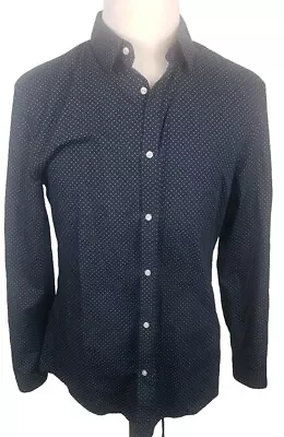 H&M Men's Size Large Slim Fit Dress Shirt Button Up Long Sleeve Black Polka Dot • $18.36